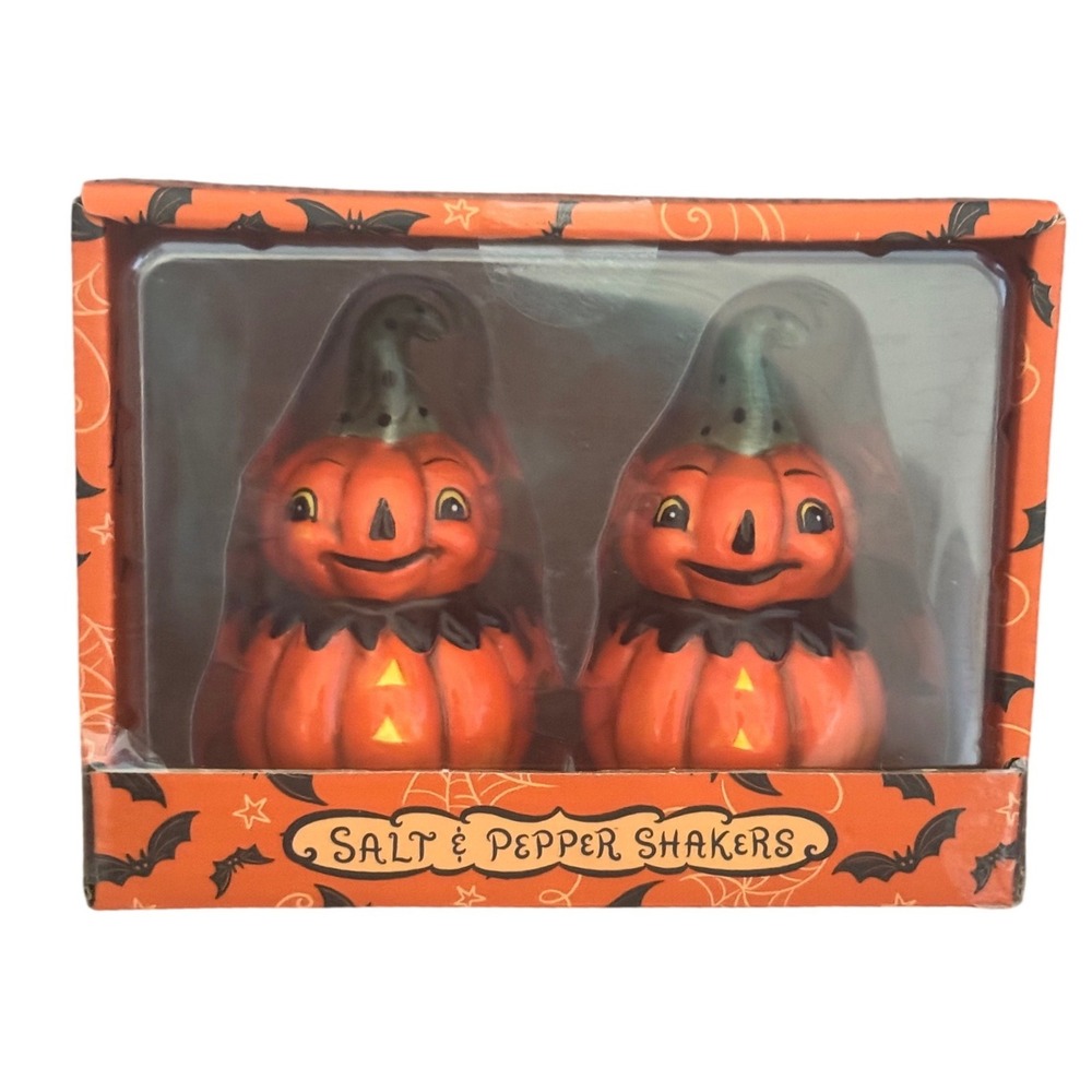 Johanna Parker Salt & Pepper Shaker Halloween Orange Pumpkin Collection New